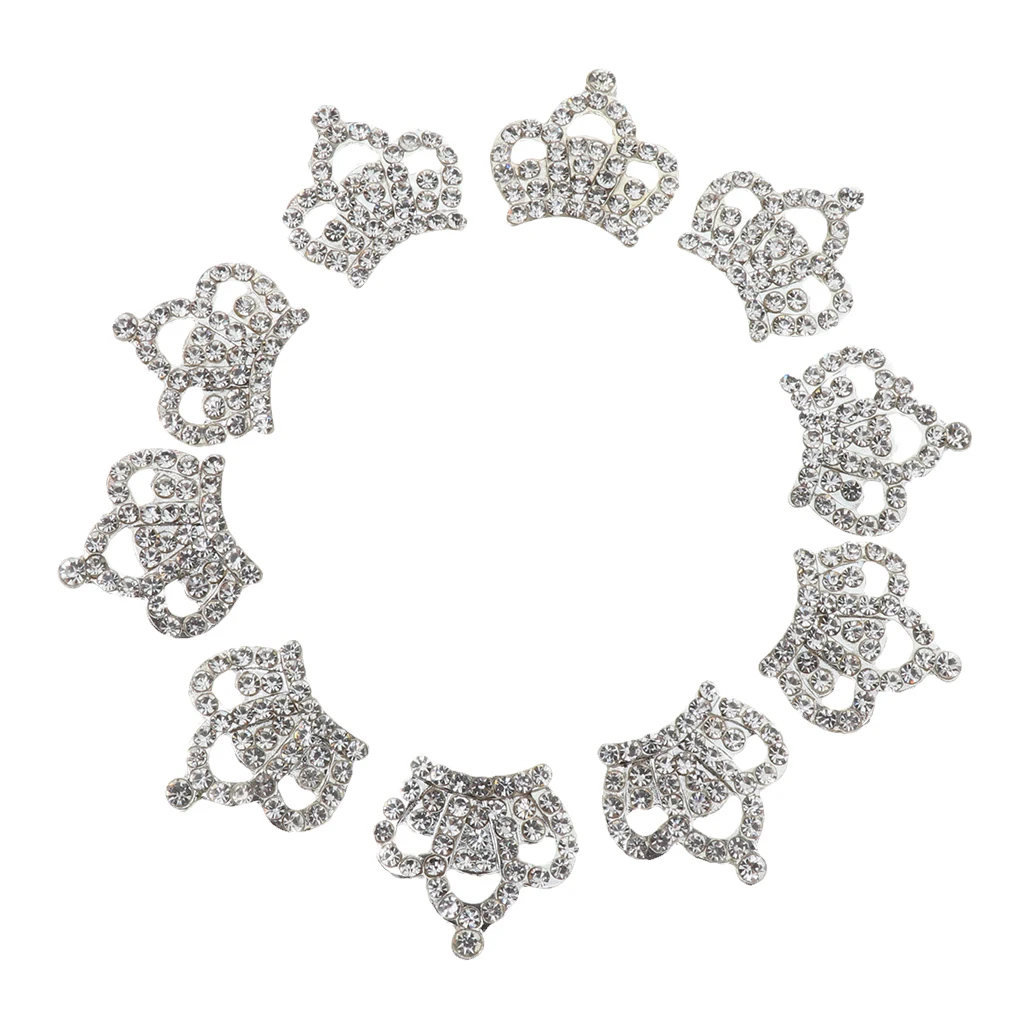 Phenovo 10pcs Crystal Diamante Crown Embellishments Wedding Dress Decoration Gift DIY Accessories Crafts 23x23mm 