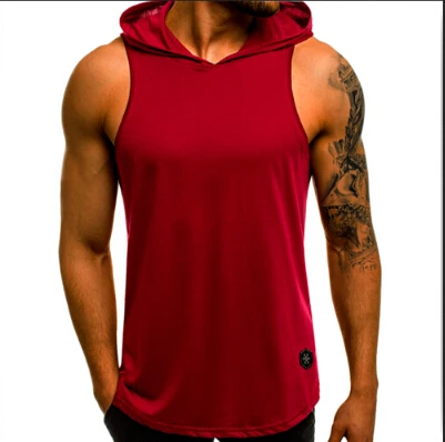 M-3XL топ с капюшоном для мужчин летняя свободная спортивная одежда плюс размер без рукавов Бодибилдинг Мышцы спортивная сумка Топы рубашка Спорт XXXL - Цвет: Красный