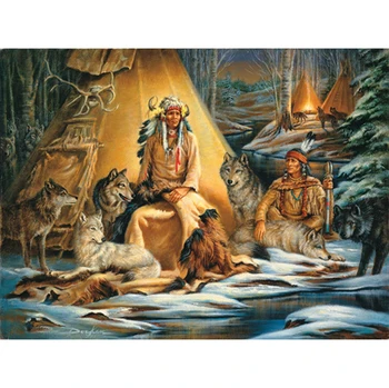 

DIY Diamond Painting Cross Stitch 5D Forest Needlework Mosaic Indians With Wolf Group Full Square Drill Diamond Embroidery KBL