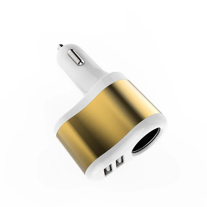 1Pcs 3 in 1 Car Chargers, 2 USB Ports+Cigarette Lighter Car Charger For