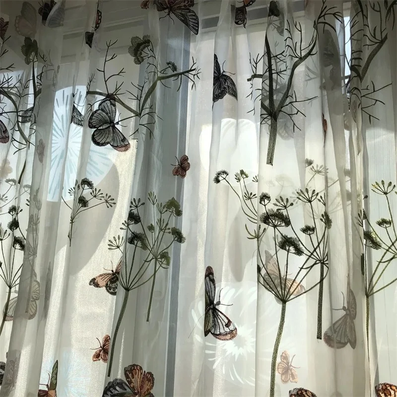 TIYANA, оконная занавеска с вышитой бабочкой, хлопок, лен, ткань для гостиной, спальни, занавеска, штора, кухонная панель, P2292