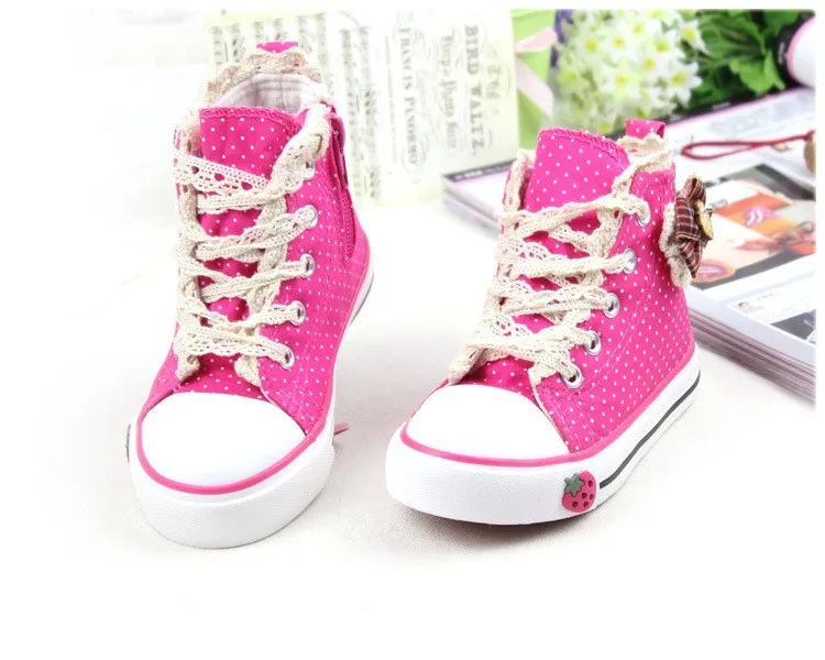 1 Classic Girls Canvas Shoes Polka Dot Girls Princess Bow Shoes Kids Casual Denim Shoes for ChildrenKorean Student Sneakers (4)