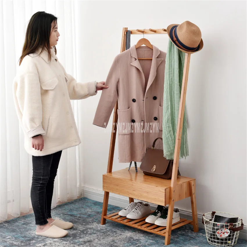 Natural Bamboo Articles Floor Corner Hanger Shelf Bedroom Living Room Dress Hat Storage Rack Shoes Cloth Organizer Storage Rack