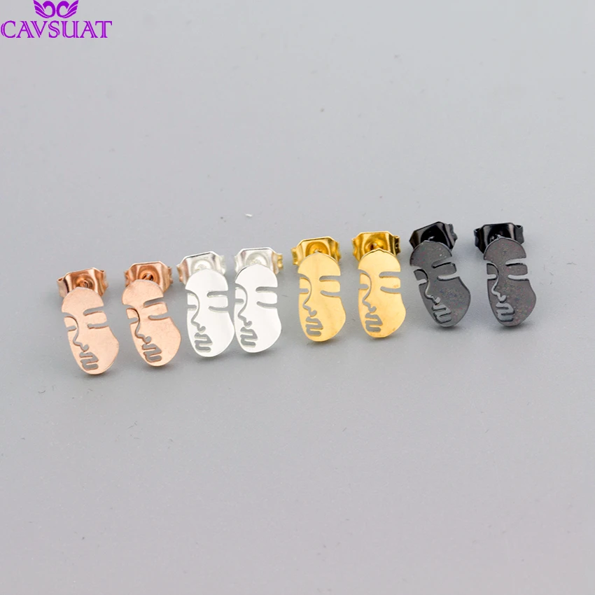 10 пар золотистый и черный Цвет абстрактного человеческого лица серьги стержня для Для женщин Нержавеющая сталь Jewelry Orecchini Donna BFF