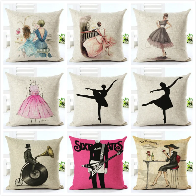

Nordic Girl Dancing Cushion Covers Pillowcases Linen Cotton Square Cushion Cover Seat Sofa Home Decoration Pillow Cover