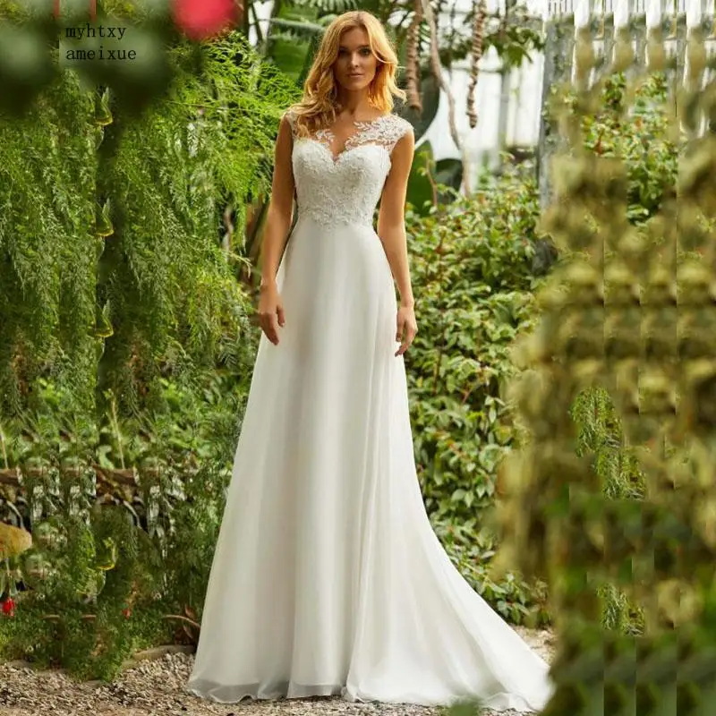 Boho Wedding Dress O Neck Appliques Lace Vintage Princess ...