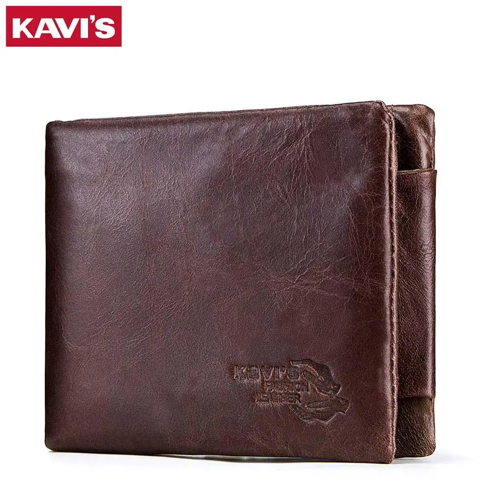 KAVIS Trifold дизайнерский держатель для карт из натуральной кожи мужской кошелек портмоне маленький портфель высокого качества на молнии - Цвет: Coffee-S