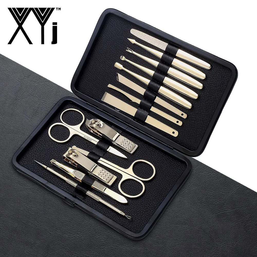 Billig XYj Edelstahl Nagel Clipper Kit 14 teile satz Nail art Werkzeug Sets Maniküre Set Nagel Pflege Werkzeuge Pediküre Pflege Kit mit Fall