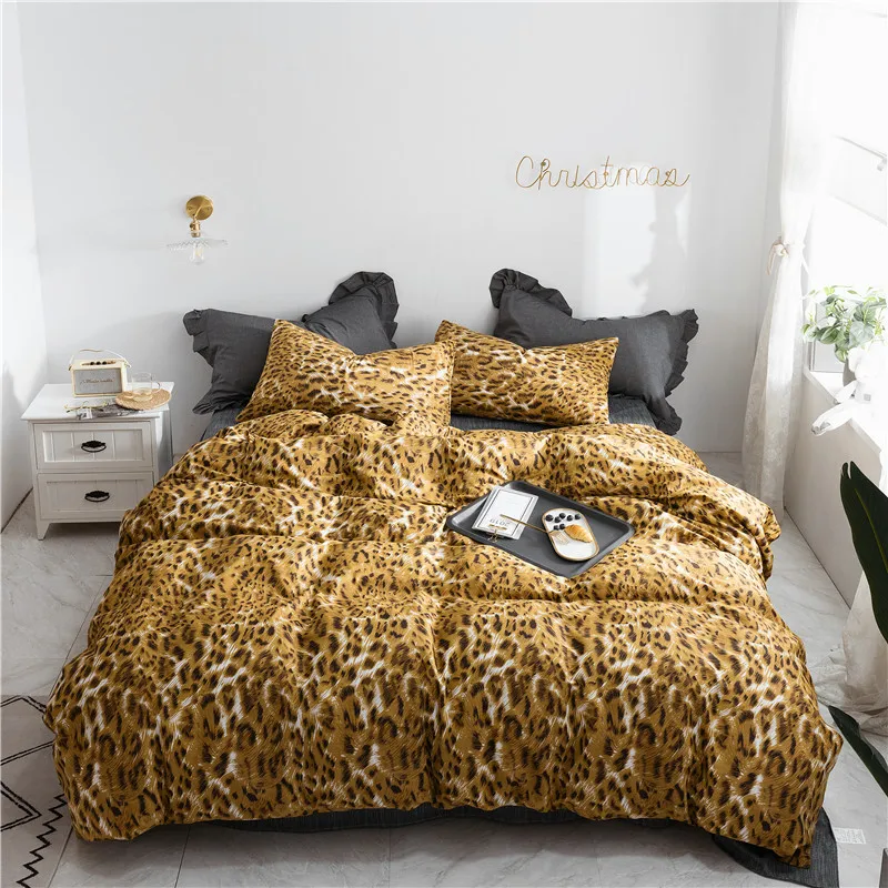 100 Cotton Bedding Set Geometric Leopard Duvet Cover Sets Soft