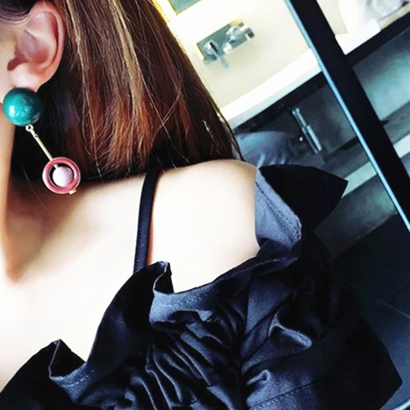 

Doreen Box Created Stones Stud Earrings Women Fashion Ear Post Green Red Girls Night Club Beads Earrings Jewelry, 1 Pair