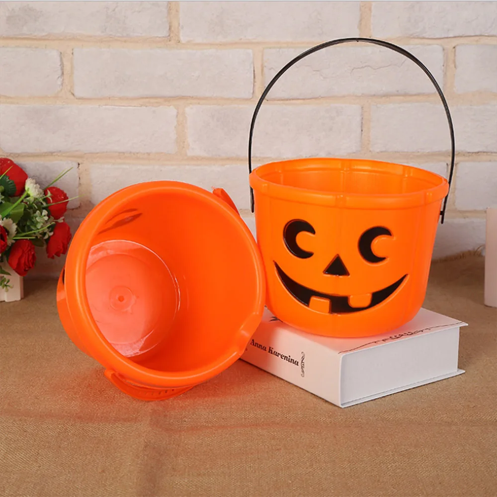 Halloween Party Cosplay Props Plastic Pumpkin Bucket Trick Decor Pouch Holder 