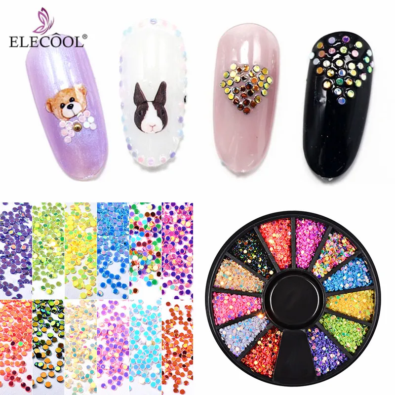 

ELECOOL Mixed Color 3D Nail Art Decorations 1mm Laser Round Nail Glitters Sequins Nail Wheel For Nail Art Manicure Accessories