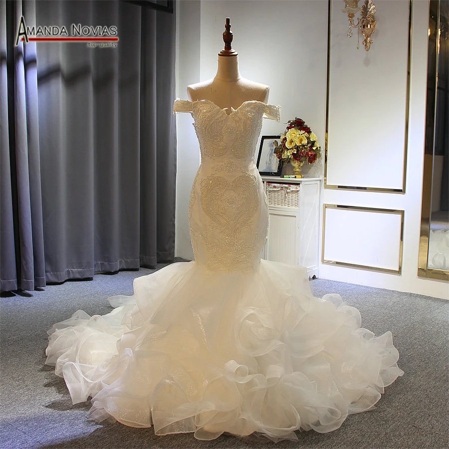 マーメイドウェディングドレス ビーズ付きの新しいデザイナーモデル アマンダノビアス ウェディングドレス Aliexpress