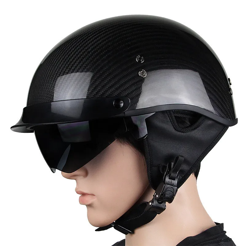 DOT Carbon Fiber Motorcycle Half Helmet with Visor