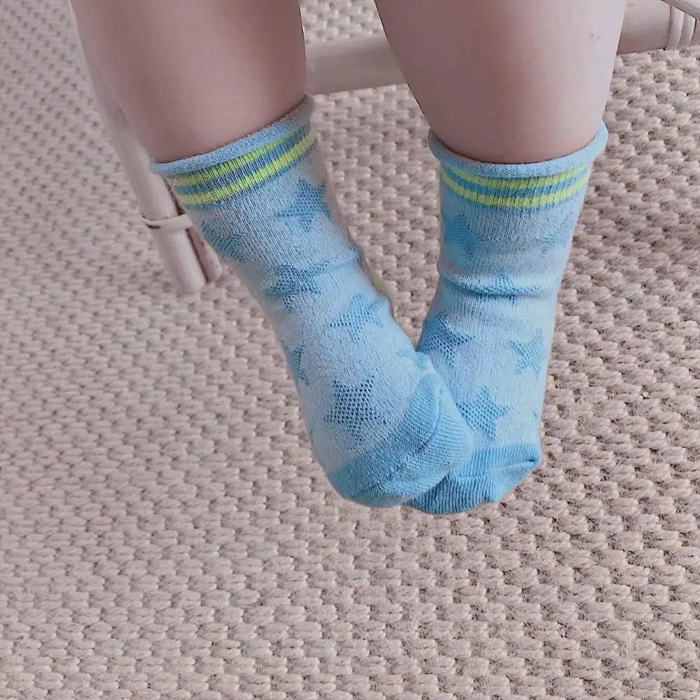

MYUDI 3 Pairs Baby Boys' Cotton Summer Short Socks Ribbed Cuffed Star Mesh Bright Color Stripped Airy Children Girl's Socks