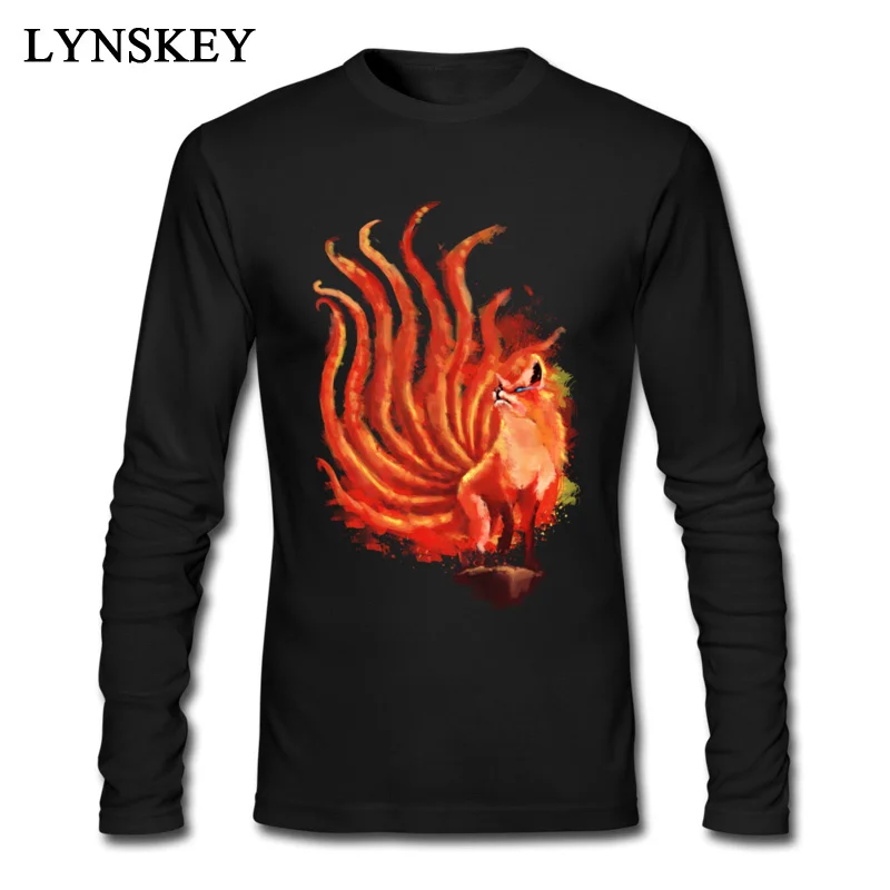 Мужская футболка с длинным рукавом принтом и изображением лисы|mens tee shirts|men teeslong