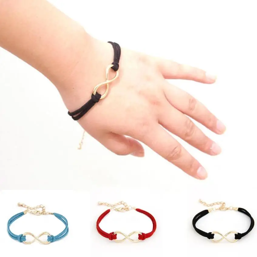

woweile # 4014 Womens Multilayer Bracelet Wrap Leather Infinity symbol Wristband Gift
