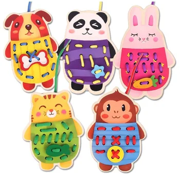 

New Baby Hand-eye Coordination Toys Wooden Animals Lacing Toy Toddler Preschoole Basic&Life Skills Toys Learning&Education Toys