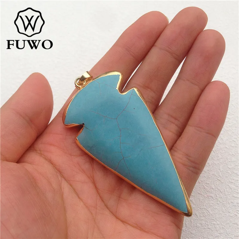 FUWO Wholesasle 5Pc Turquoises Arrowhead Pendant,Golden Plated Bohemia Jewelry Accessories For Necklace Making PD017 4