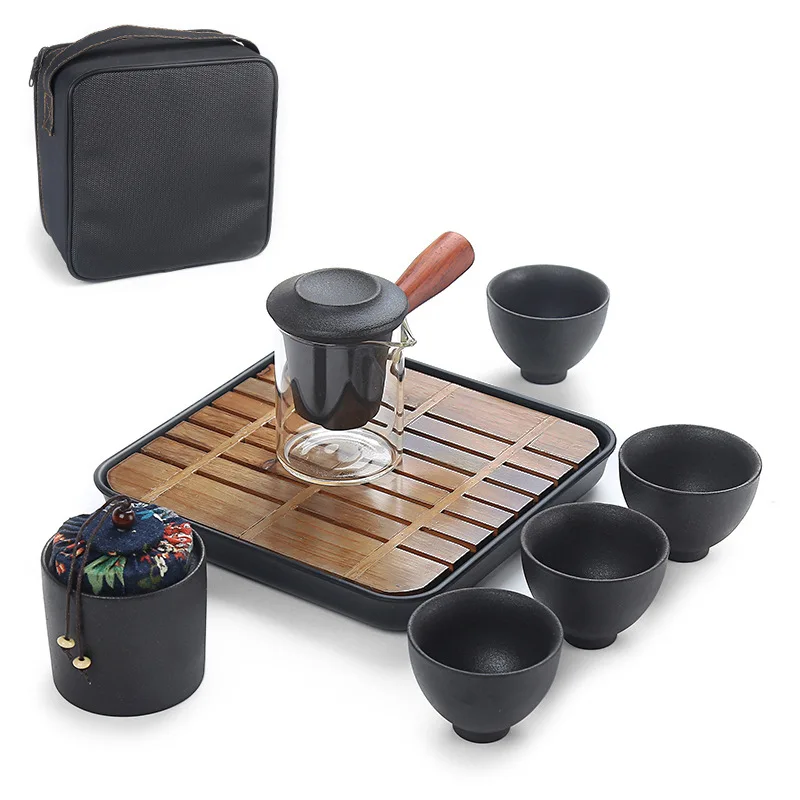  Portable Travel Chinese Kungfu Tea Set Office Pottery Teapot Tea Cups Caddy Green Tea Sets for 4 Pe
