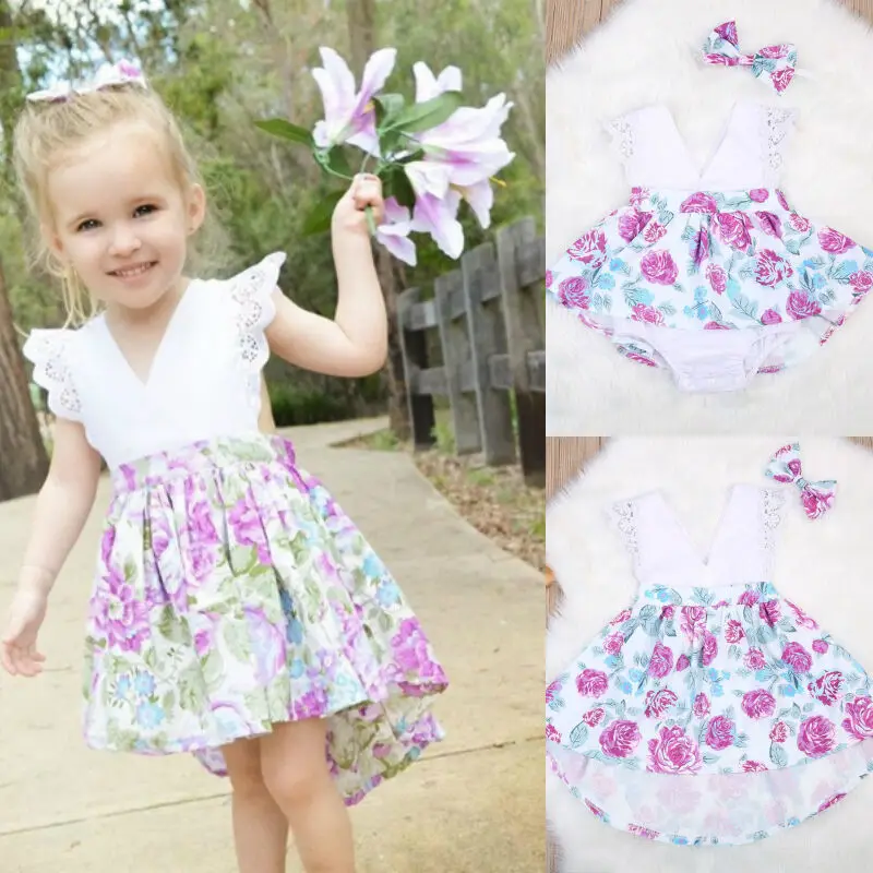 

Big Little Sister Matching Clothes Infant Toddler Baby Girl Floral Sleeveless Lace Dress Romper T-shirt Dress