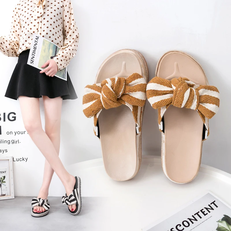 

Slippers Outside Female Summer 2019 Clogs Platform Brief Med Ladies Wedge Heel Bow Knot Modis Rubber Leather Slides Outdoor New