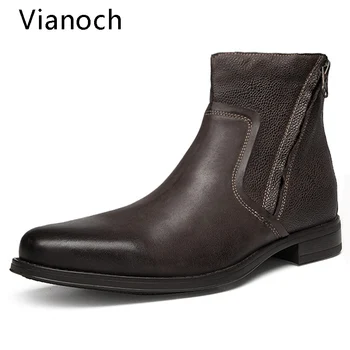 

Fashion New Mens Ankle Chelsea Boots Zip Up Dress Shoes Leather Bussiness Shoes Oxfords Size 45 Man men0059
