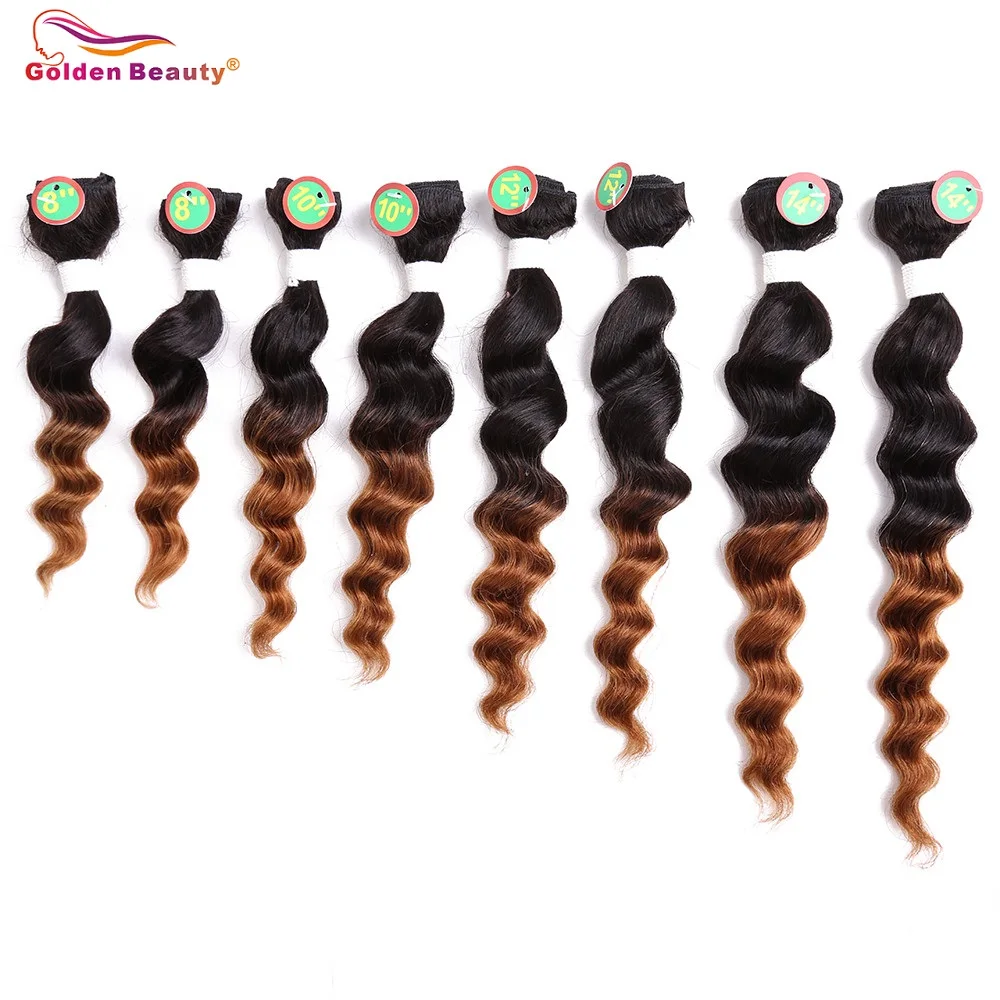 

Golden Beauty 8-14inch 8pcs/pack Ombre colored Synthetic Hair Weave Loose Deep Wave Sew in hair Extensions for black women