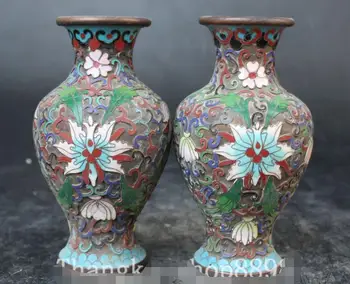 

Chinese Folk Cloisonne Enamel Bronze Flower Vase Bottle Pair Vase Pair Statue