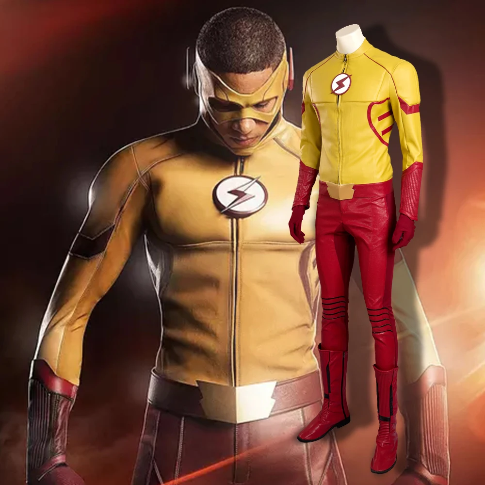 2016 Nouvelle Mode Le Flash Saison 3 Kid Flash Cosplay Costume Deluxe En Cuir Outfit Halloween