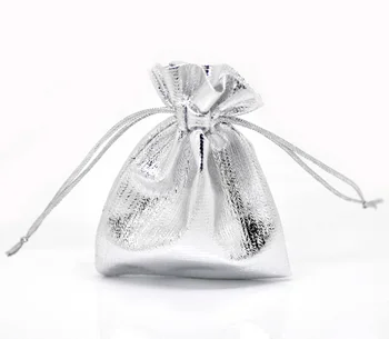 

DoreenBeads Terylene Cloth Jewelry Bags Drawstring Rectangle Silver Color Gifts Jewelry Bag 9cm x7cm(3 4/8" x2 6/8"), 4 PCs