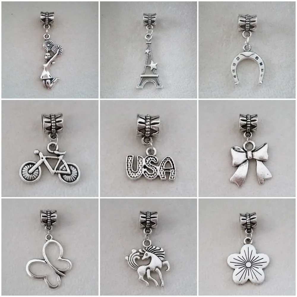 

1PC Tibetan silver Big Hole Loose Beads European bicycle HORSESHOE Bow Pendant Bead Fits Pandora Charms Bracelets & pendants