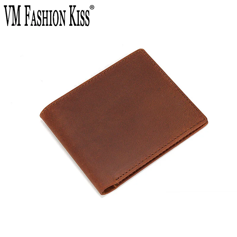 

VM FASHION KISS Men Leisure Standard Wallet Crazy Horse Leather 6 Card ID Card Driver License Short Wallet Large Capacity