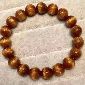 

12mm Natural Copper Hair Rutilated Quartz Cat Eye Crystal Beads Bracelet AAAAA