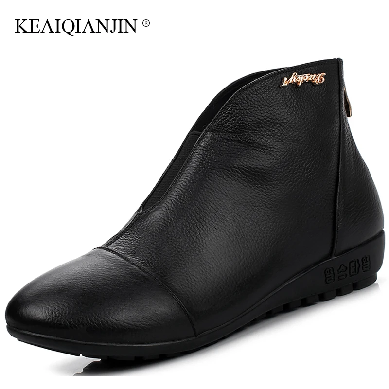 

KEAIQIANJIN Woman Platform Boots Oxford Plus Size 34 - 43 Platform Boots Genuine Leather Martins Bota Golden White Flats Boots