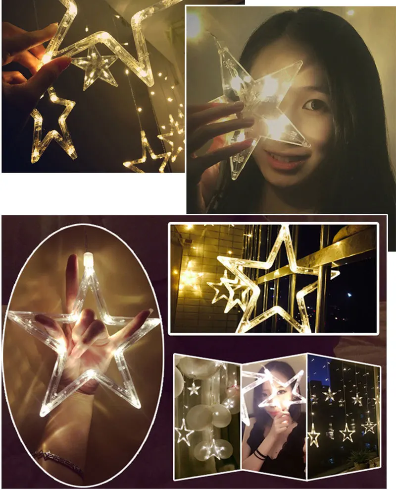 Светодиодный светильник 6 больших 6 маленьких пятиконечных звезд для занавесок 2.5M138 светодиодный Блестящий светильник для свадьбы, дня рождения, Рождества