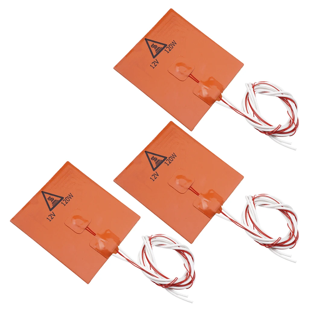 3x 12V 120*120mm 120W Rubber Silicone Heating Pad For 3D Printer Heated Bed 