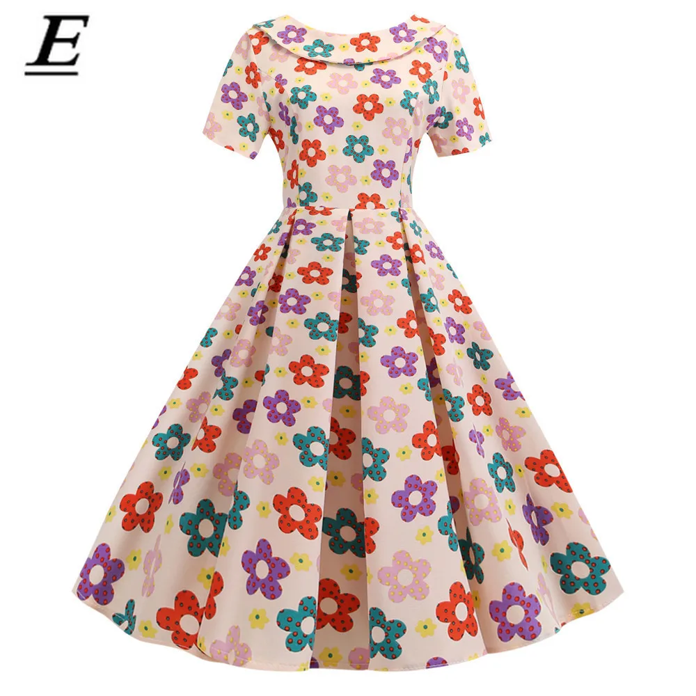 

Floral Print Vintage Dress Women Summer 2019 Short Sleeve Retro 50s 60s Pin Up Rockabilly Party Dresses Robe Vestidos Plus Size
