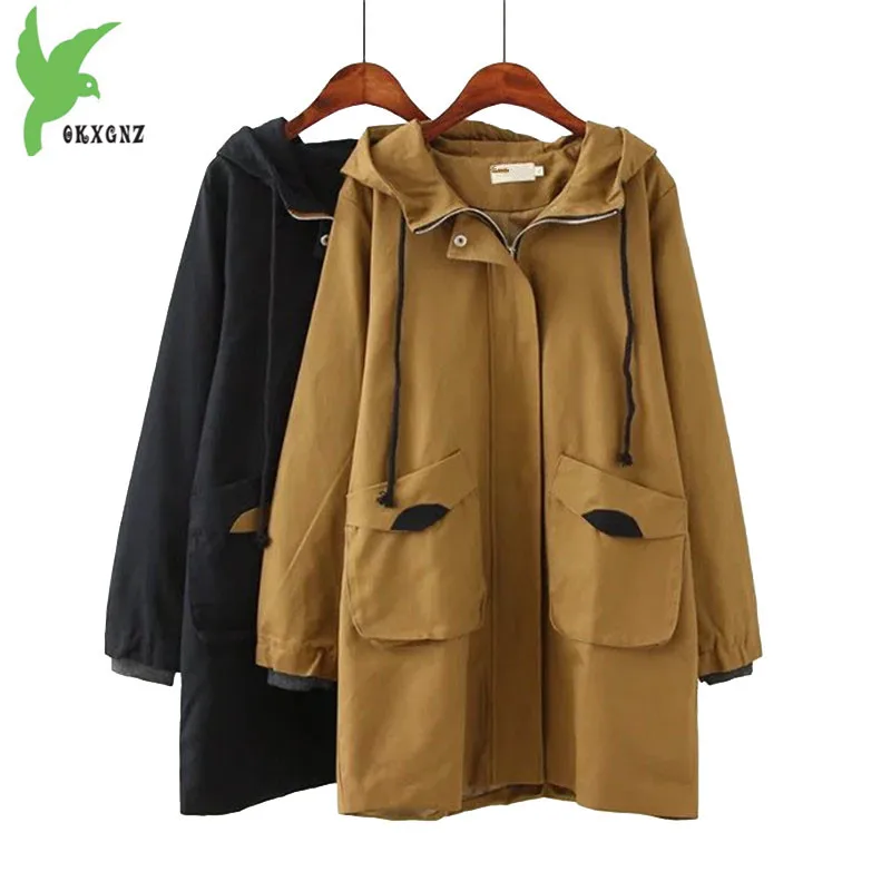 

NEW Cotton Trench coat Women 2018 Spring Autumn Plus size 4XL Hooded Windbreaker Large size Female Loose Coat Medium length 2059