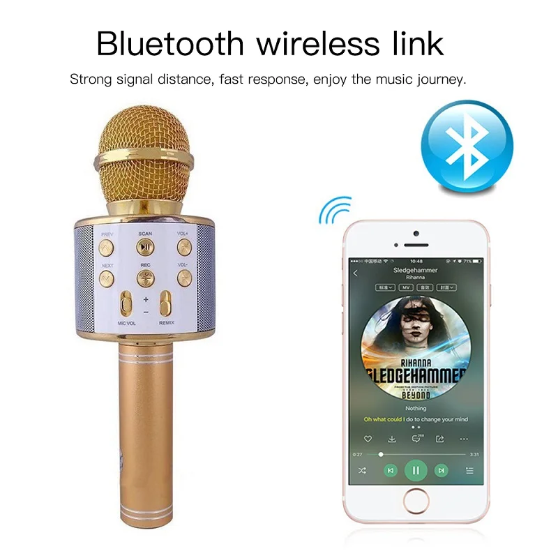 Беспроводной Bluetooth микрофон WS858 колонка для караоке высокой версии KTV плеер