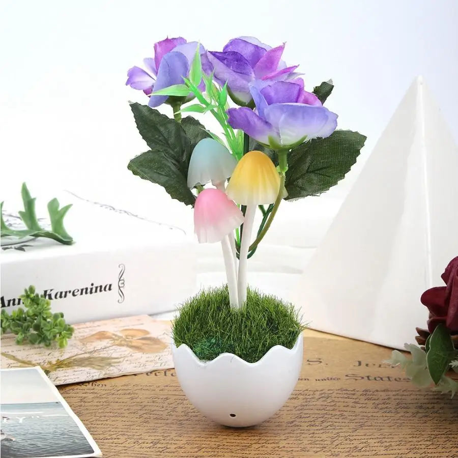 

0.5W Auto LED Flower Night Light Induction Sensor Light With Color Changeable For Bedside Desk Decoration AC 80-220V US Plug