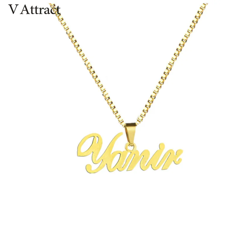 Gold Box Chain Custom Jewelry Personalized Name Pendant Necklace