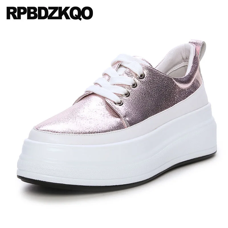

Muffin Large Size Lace Up Flats Comfortable Pink Women Elevator Custom Thick Sole 10 Spring Autumn Blue Creepers Platform Shoes