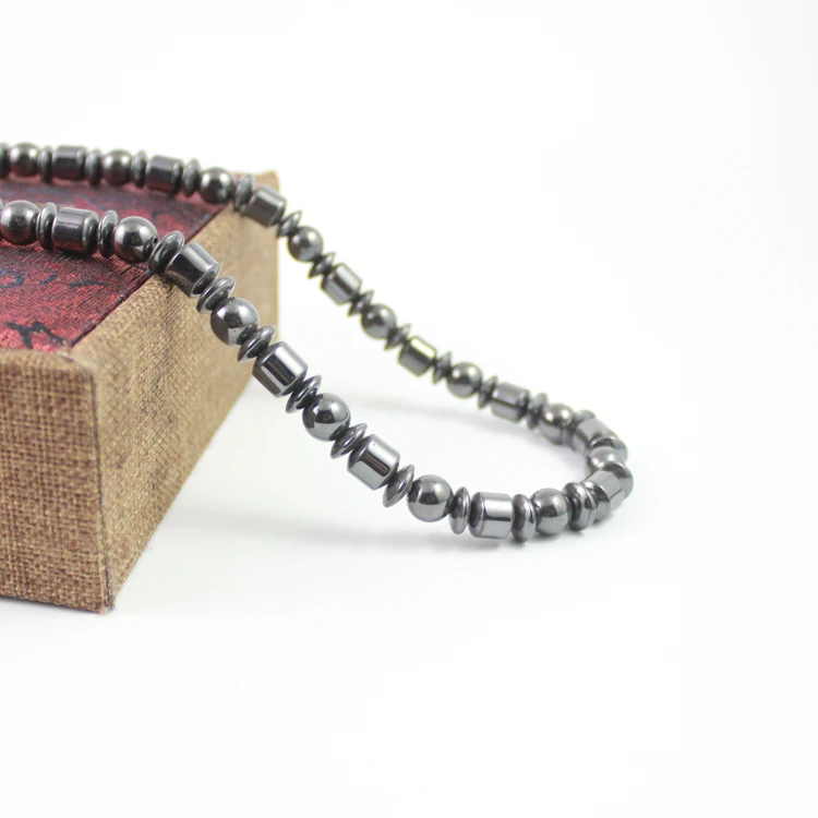 Magnetic Hematite Energy Power Necklace with Round Flat Beads Handmade for Men and Women Healing Jewelry