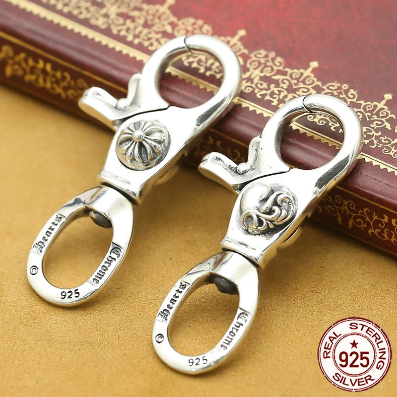 

100% S925 sterling silver keychain personality fashion retro punk style domineering cross heart shape to send a gift new hot