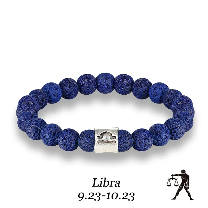 Новые 12 знаков зодиака 8 мм бусины браслеты ручной работы Винтаж голубой камень лавы эластичный браслет из бусин ювелирные изделия для мужчин и женщин ювелирные изделия