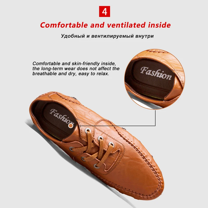 Men's Casual Shoes Hot Sale Lace-Up Male Adult Genuine Leather Autumn Winter Walking Driver Quality Footwear Zapatos Sapato
