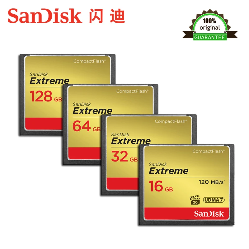 Купить Sandisk Extreme Compactflash CF карта памяти 128 ГБ CF 64 ГБ 32 ГБ 16 ГБ до 120 МБ с. с скорость чтения для 4 к и Full HD видео.