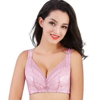 

Women Full Coverage Push Up Thin Bra Breathble with Lace C D 36 38 42 46 Plus Size Wireless Non Padded Minimizer Purple Black