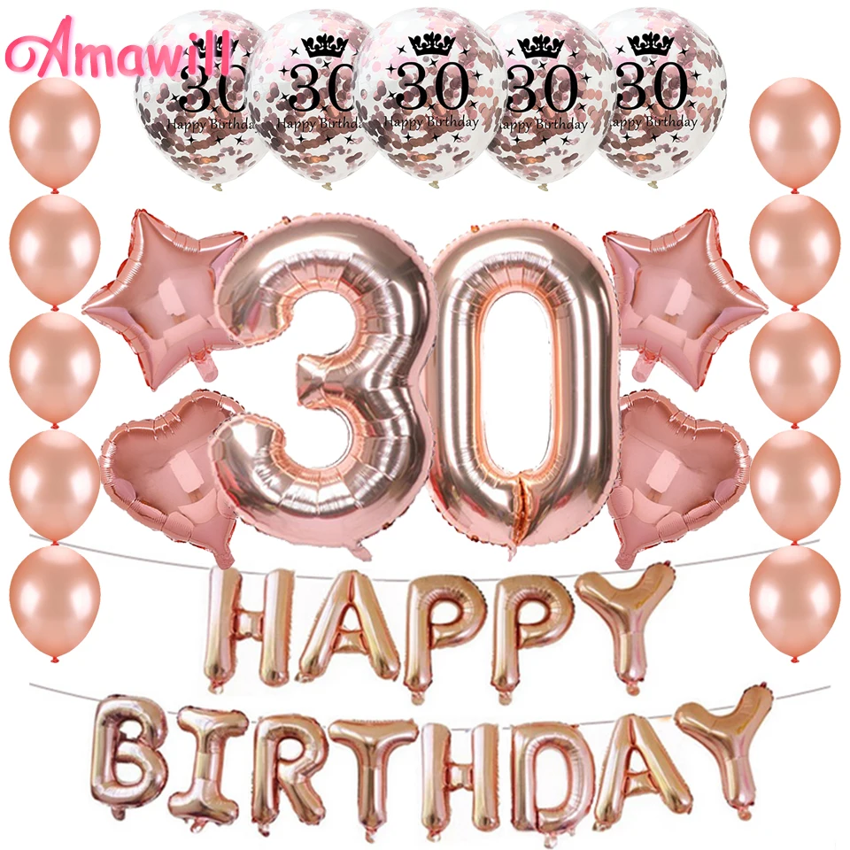 Amawill письмо с днем рождения Numer 18 фольги воздушный шар розовое золото конфетти воздушные шары для 18-летнего дня рождения украшения для взрослых 75D - Цвет: 30th